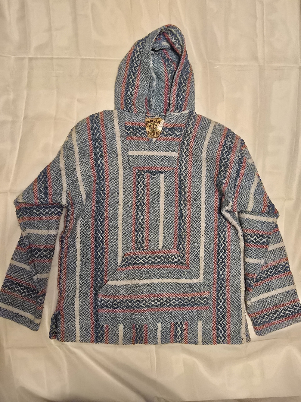 Striped Baja Hoodie in Blue, White & Red - Unbranded